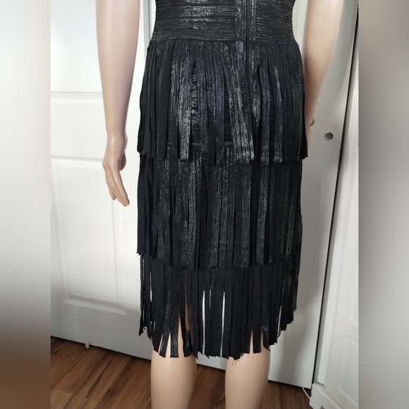 Herve Ledger V Neck Metallic Fringe Dress Medium - Picture 5 of 13